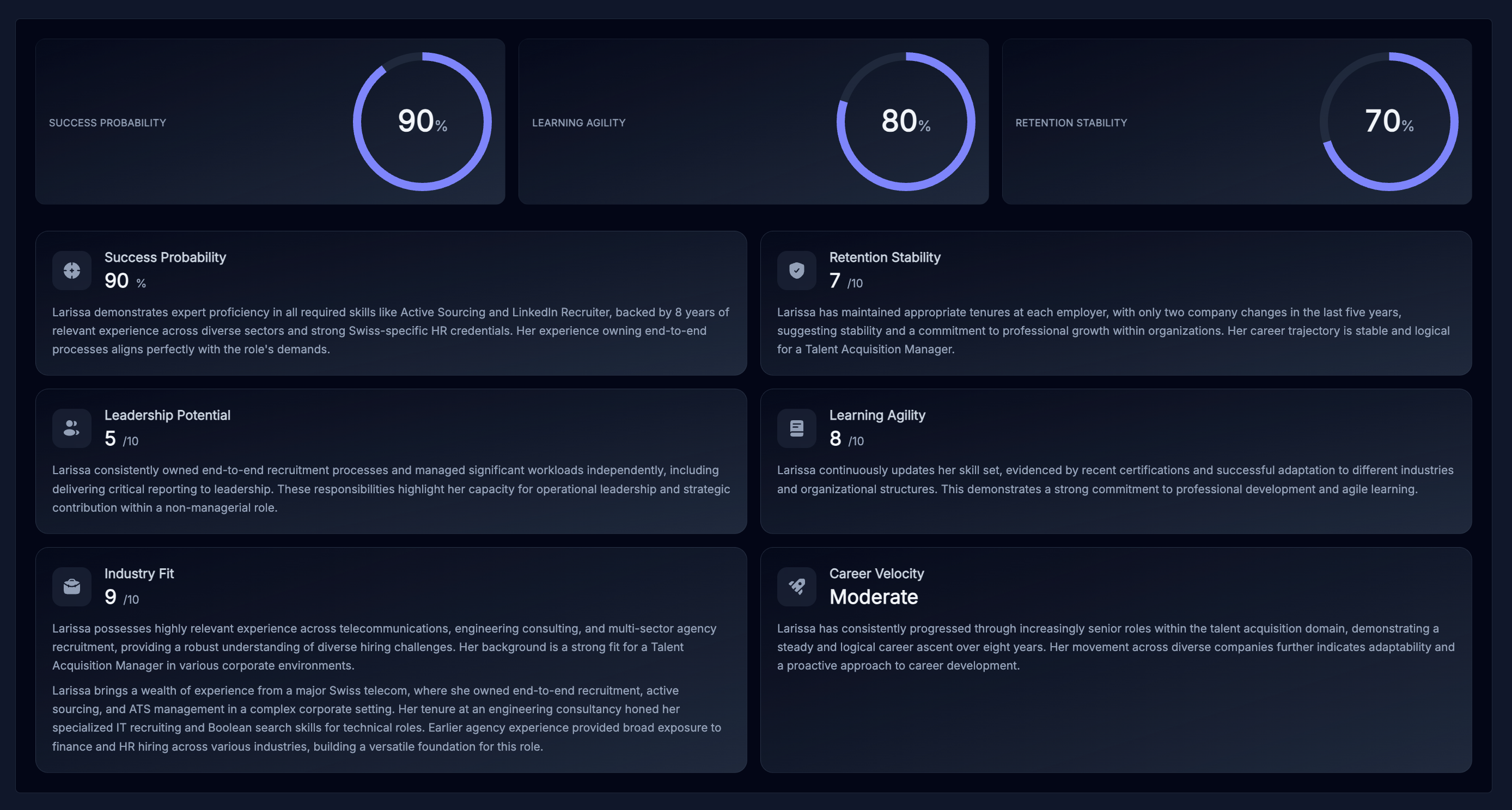 Kandidatenanalyse — Begründung des Matches mit Belegen